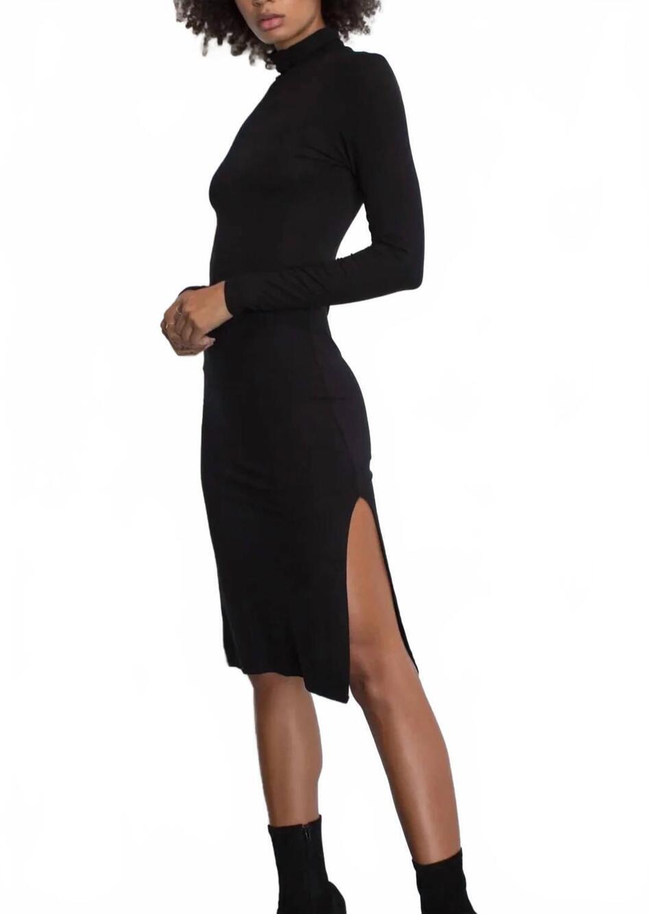 NEW TROIS mulder turtleneck dress in black
